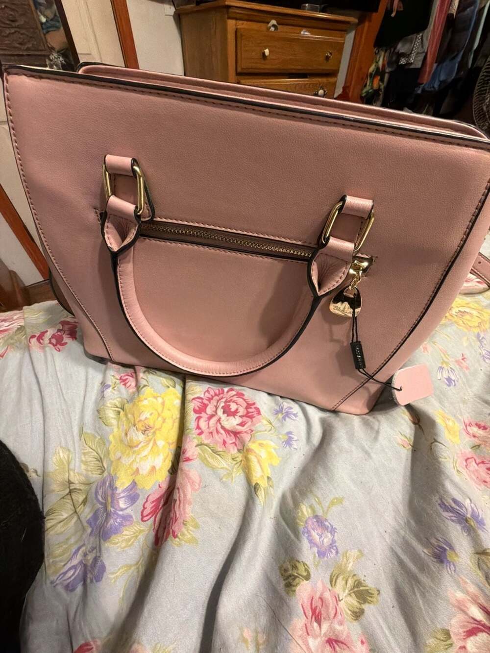Bostanten Pink Faux Leather Satchel Handbag with Shoulder Strap - Picture 3 of 6